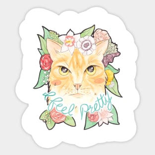 I Feel Pretty // Ginger Cat with Flowers Sticker